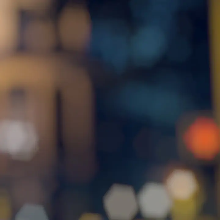 Hexagonal bokeh highlights on a night street