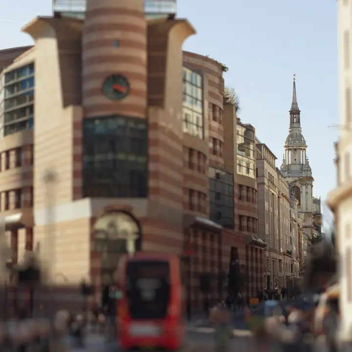 London street focused on the far buildings