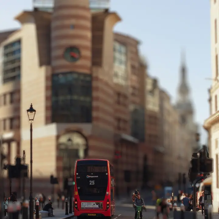 London street focused on the nearby bus